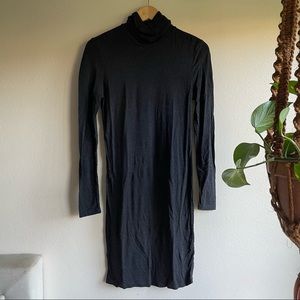 H&M Charcoal Black Bodycon Turtleneck Dress w/ Long Sleeves - Size S - Stretchy
